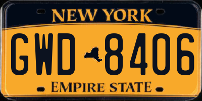 NY license plate GWD8406