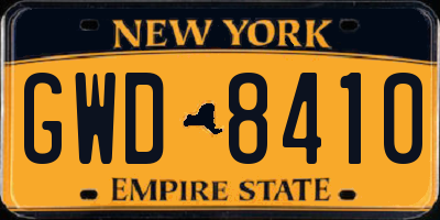NY license plate GWD8410