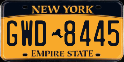 NY license plate GWD8445