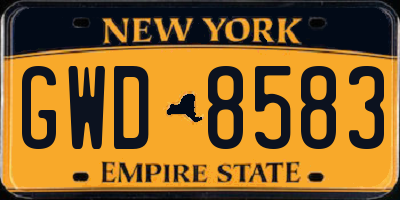 NY license plate GWD8583