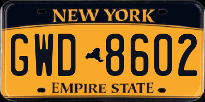 NY license plate GWD8602