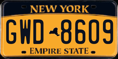 NY license plate GWD8609