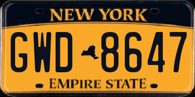 NY license plate GWD8647