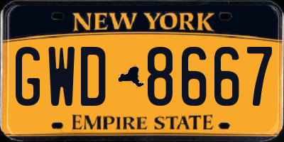 NY license plate GWD8667