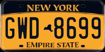 NY license plate GWD8699