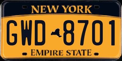 NY license plate GWD8701