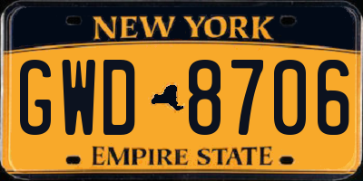 NY license plate GWD8706