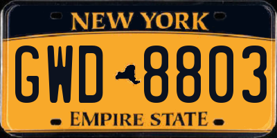 NY license plate GWD8803