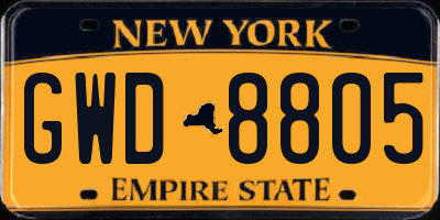 NY license plate GWD8805