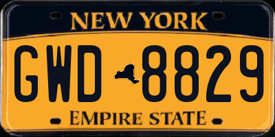 NY license plate GWD8829