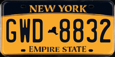 NY license plate GWD8832