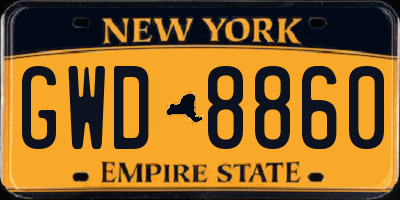 NY license plate GWD8860