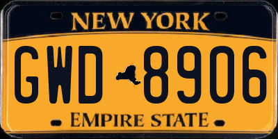 NY license plate GWD8906