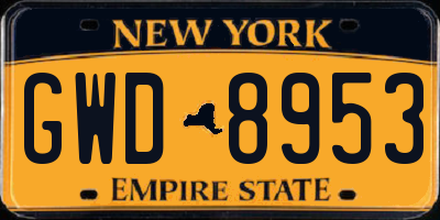NY license plate GWD8953
