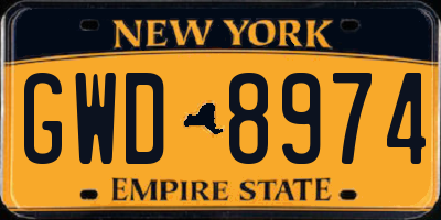 NY license plate GWD8974