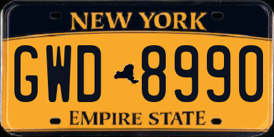 NY license plate GWD8990