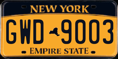 NY license plate GWD9003