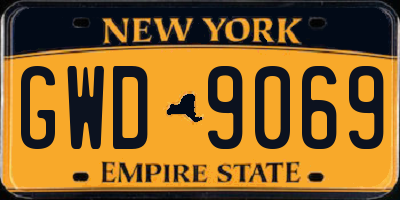 NY license plate GWD9069