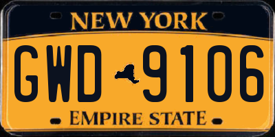 NY license plate GWD9106