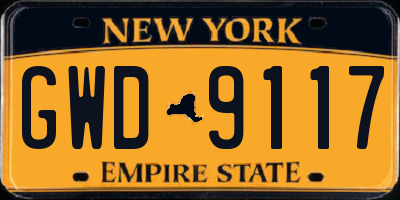 NY license plate GWD9117