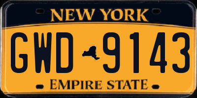 NY license plate GWD9143