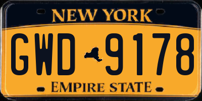 NY license plate GWD9178