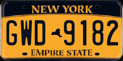 NY license plate GWD9182