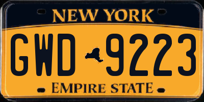 NY license plate GWD9223