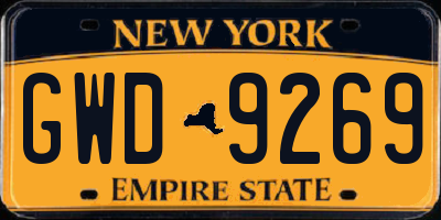 NY license plate GWD9269