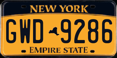 NY license plate GWD9286