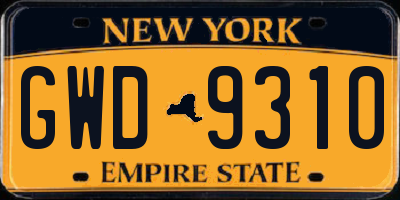 NY license plate GWD9310