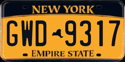 NY license plate GWD9317