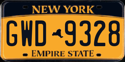NY license plate GWD9328