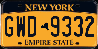 NY license plate GWD9332