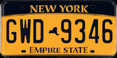 NY license plate GWD9346