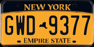 NY license plate GWD9377