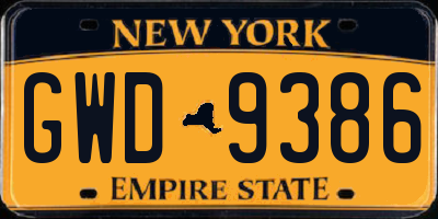 NY license plate GWD9386