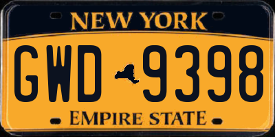 NY license plate GWD9398
