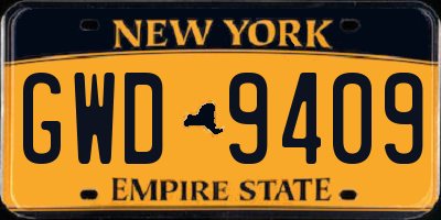 NY license plate GWD9409