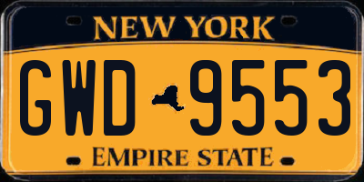 NY license plate GWD9553