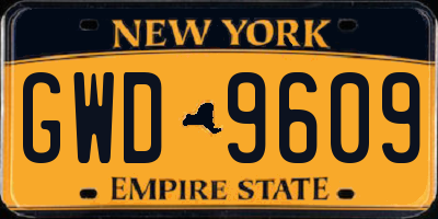 NY license plate GWD9609