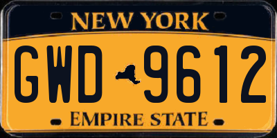 NY license plate GWD9612