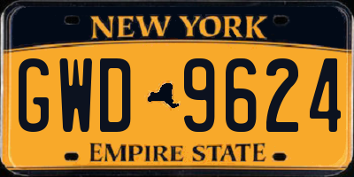 NY license plate GWD9624