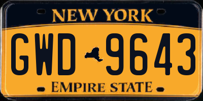 NY license plate GWD9643