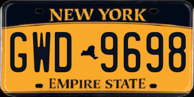 NY license plate GWD9698