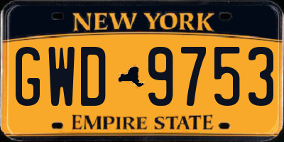 NY license plate GWD9753