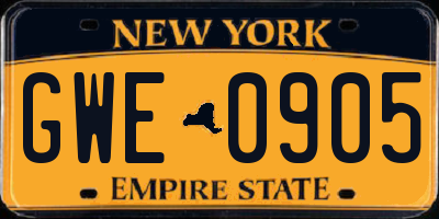 NY license plate GWE0905