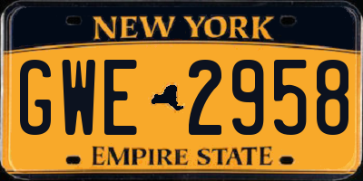 NY license plate GWE2958