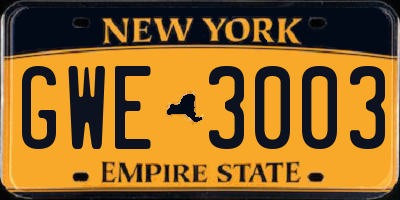 NY license plate GWE3003