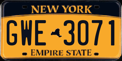 NY license plate GWE3071